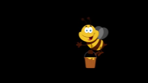 Bijen Stripfiguur Vliegen Met Emmer Animatie Video Beweging Graphics Zonder — Stockvideo