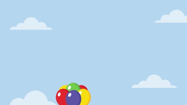Birthday Funny Clown Cartoon Character Balloons Flying Sky Animation Video — Stock Video