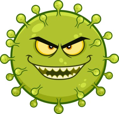 Kızgın Coronavirus (COVID-19) Çizgi film Emoji Karakteri. Vektör Resimleri Şeffaf Arkaplanda İzole Edildi
