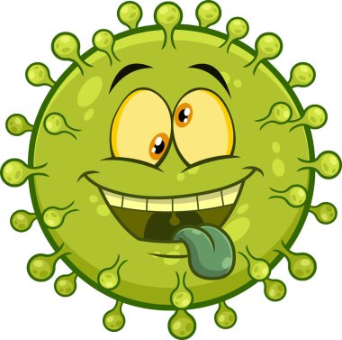 Çılgın Coronavirus (COVID-19) Çizgi film Emoji Karakteri. Raster Resimleri Şeffaf Arkaplanda İzole Edildi