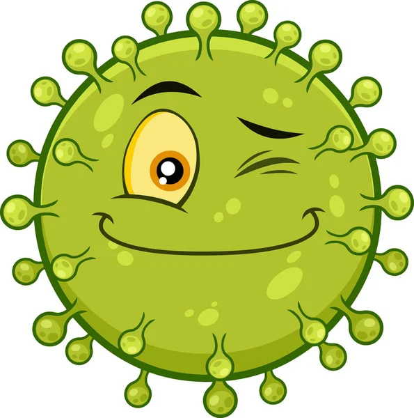 Smiling Coronavirus Covid Cartoon Emoji Character Winking Vector Illustration Isolated — 스톡 벡터