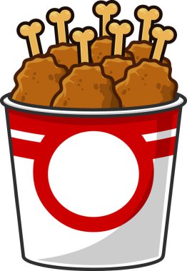 Cartoon Fried Chicken In Bucket. Vector Hand Drawn Illustration Isolated On Transparent Background vector