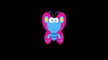 Mavi Kelebek Çizgi Film Karakteri Uçuyor. 4K Animasyon Video Hareketi Grafikleri Arkaplansız 