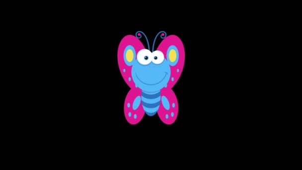 Błękitny Motyl Latający Postać Kreskówki Animacja Video Motion Graphics Bez — Wideo stockowe