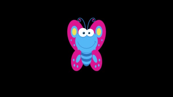 Blue Butterfly Cartoon Character Flying Animation Video Motion Graphics Фона — стоковое видео