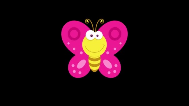Animación Una Mariposa Colores Volando Sobre Fondo Negro — Vídeo de stock