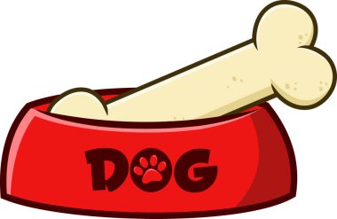 Kırmızı bir köpek kasesindeki kemik tasviri