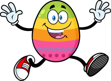 Renkli yumurta karakterinin mutlu bir çizimi.