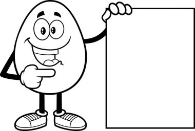 Boş kağıt vektör çizimi olan komik karikatür yumurta karakteri