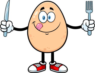 Bıçak ve çatal vektör çizimi olan karikatür yumurta karakteri.
