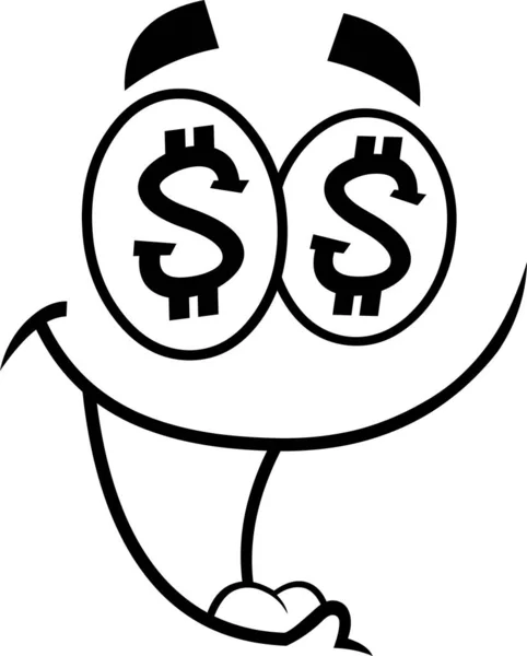 Illustration Vectorielle Visage Dessin Animé Avec Des Dollars Dans Les — Image vectorielle