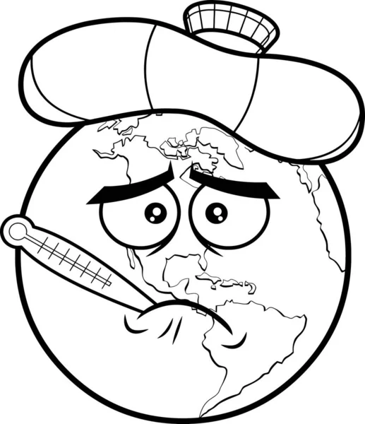 Krank Planet Erde Cartoon Charakter Vektor Illustration — Stockvektor