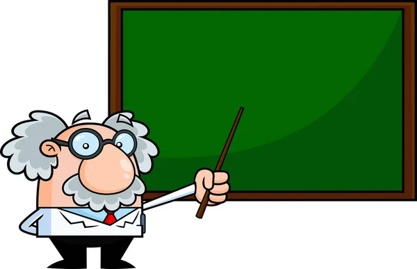 Professor Sênior Personagem Cartoon Apontando Para Ilustração Vetor Aglomerado Branco —  Vetores de Stock