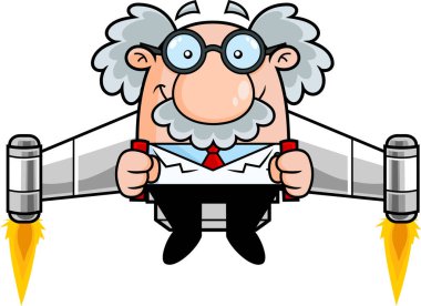 Sırt roketli karikatür profesörünün vektör çizimi