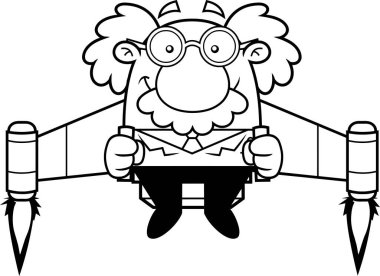 Sırt roketli karikatür profesörünün vektör çizimi