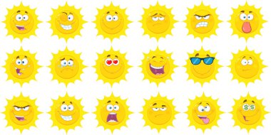 Güneşin çizgi film setinin vektör çizimi