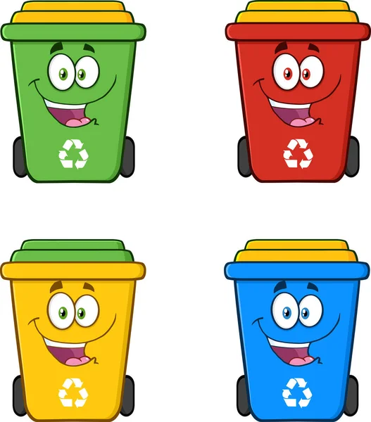 Vector Illustration Cartoon Set Trash Cans — Stock Vector