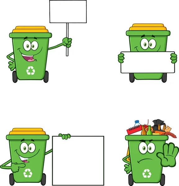 Vector Ilustración Dibujos Animados Conjunto Botes Basura — Archivo Imágenes Vectoriales