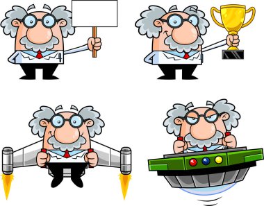 Profesörün karikatür setinin vektör çizimi 
