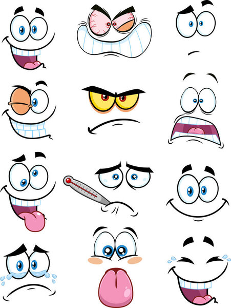 vector illustration of cartoon set of faces