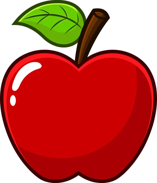 Cartoon Red Apple Fruit Leaf Raster Hand Gezeichnete Illustration Isoliert — Stockvektor