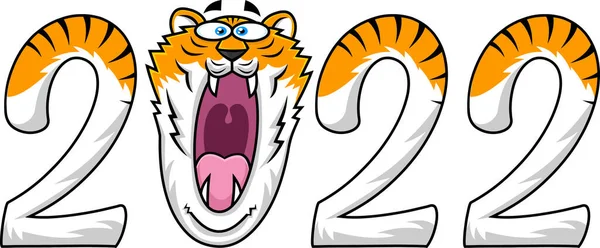 Funny 2022 Year Tiger Face Cartoon Character Raster Hand Drawn — Stock Vector