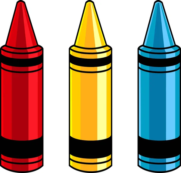 Dessin Animé Trois Crayons Couleur Illustration Dessinée Main Vectorielle Isolée — Image vectorielle