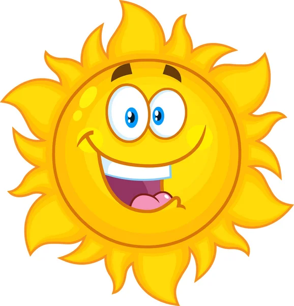 Happy Sun Cartoon Character Illustrazione Disegnata Mano Vettoriale Isolata Sfondo — Vettoriale Stock