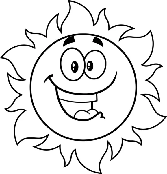 Outlined Happy Sun Cartoon Character Vector Hand Drawn Illustration Isolated — Stock Vector