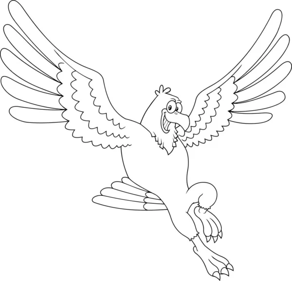 Skizziert Smiling Eagle Cartoon Character Fliegen Vector Hand Gezeichnete Illustration — Stockvektor