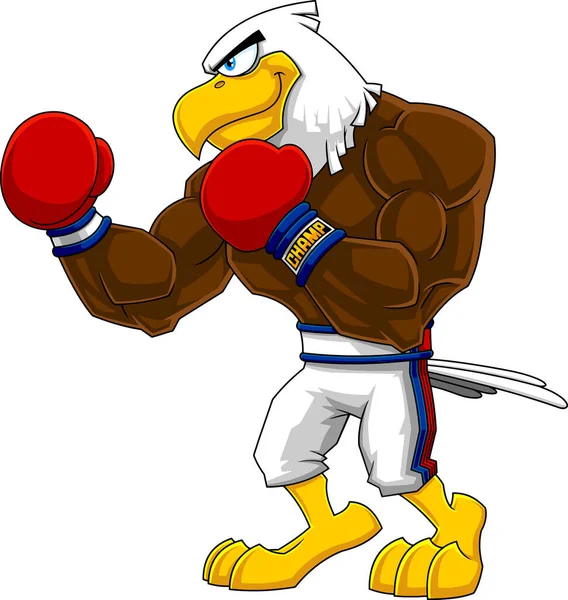 Boxer Eagle Personnage Bande Dessinée Dans Des Gants Boxe Debout — Image vectorielle