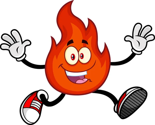 Happy Red Fire Cartoon Personal Running Raster Hand Drawn Illustration — стоковый вектор