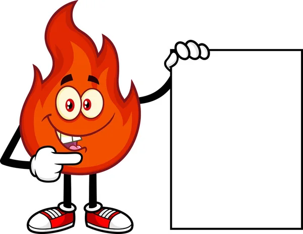 Divertido Personaje Dibujos Animados Fuego Rojo Señalando Signo Blanco Ilustración — Archivo Imágenes Vectoriales