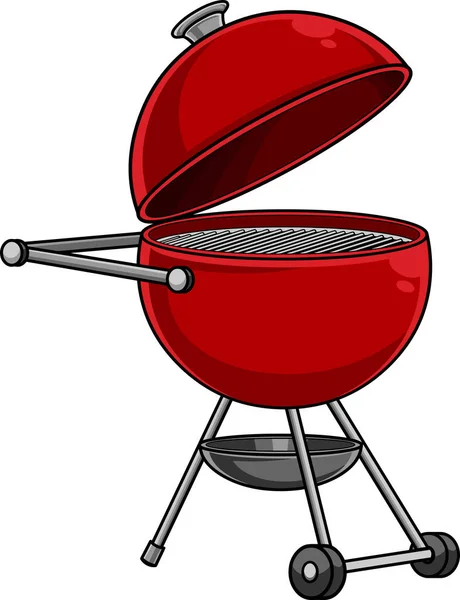 Cartoon Red Barbecue Grill Illustrazione Disegnata Mano Vettoriale Isolata Sfondo — Vettoriale Stock