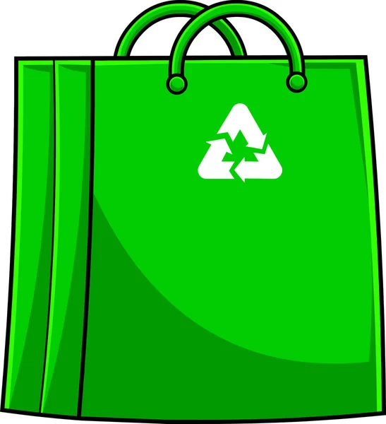 Kreslená Zelená Nákupní Taška Symbolem Recyklace Vektorové Ručně Kreslené Ilustrace — Stockový vektor