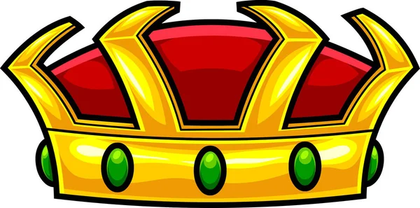Coroa Ouro Dos Desenhos Animados Com Diamantes Verdes Ilustração Desenhada — Vetor de Stock