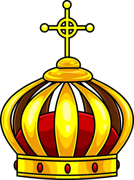 Coroa Ouro Dos Desenhos Animados Com Diamantes Vermelhos Cruz Ilustração —  Vetores de Stock