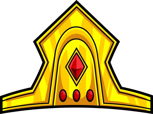 Kreskówkowa Złota Korona Czerwonymi Diamentami Wektor Ręcznie Rysowane Ilustracji Izolowane — Wektor stockowy