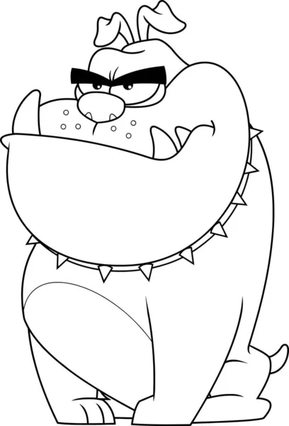 Outlined Angry Bulldog Cartoon Mascot Character Spiked Collar 발매하였다 외부의 — 스톡 벡터