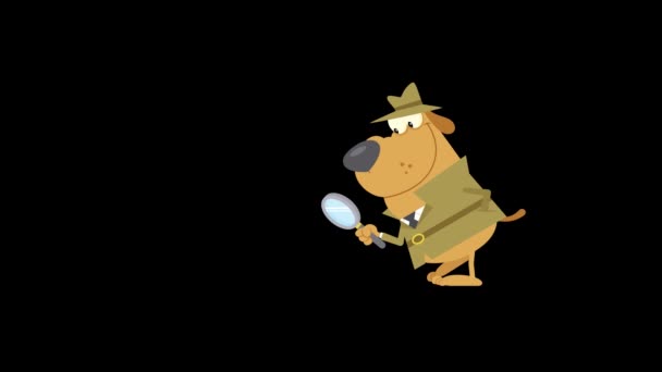 Detective Cartoon Hond Wandelen Met Lus — Stockvideo
