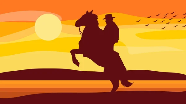 Hombre Caballo Atardecer — Archivo Imágenes Vectoriales