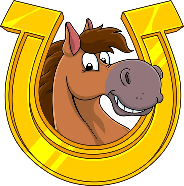 Ilustração Personagem Desenho Animado Cavalo Ferradura — Vetor de Stock