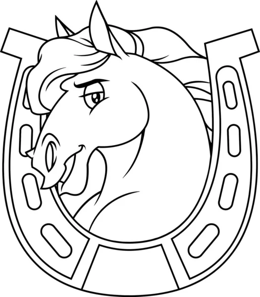 Ilustración Blanco Negro Personaje Dibujos Animados Caballo Herradura — Vector de stock