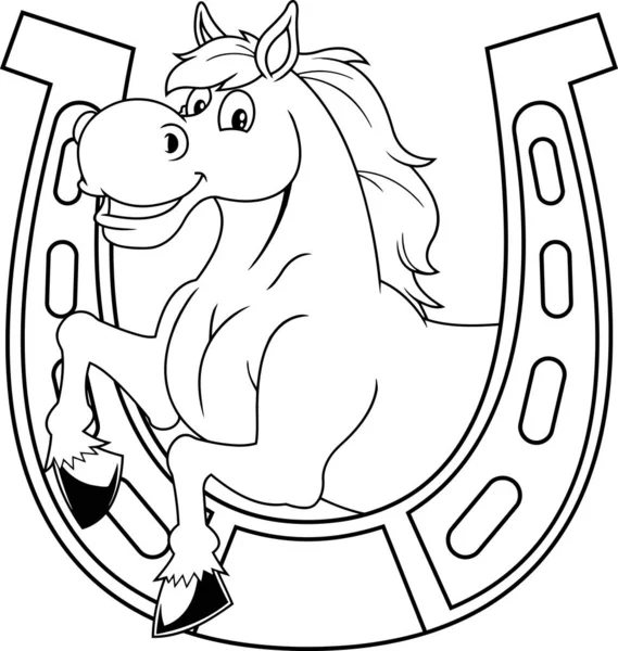 Horse Head Horseshoe Cartoon Vector Illustration — Stock Vector