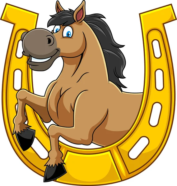 馬蹄形の漫画のイラストで馬の頭 — ストックベクタ