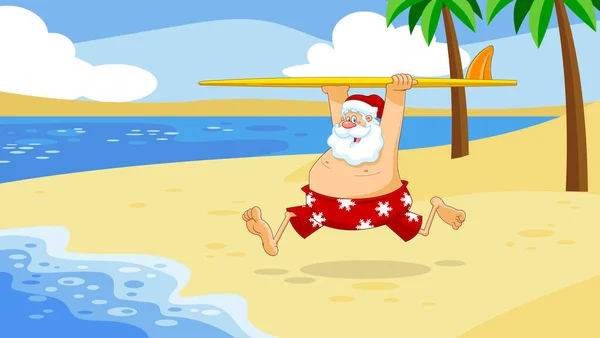 Santa Avec Illustration Vectorielle Planche Surf — Image vectorielle