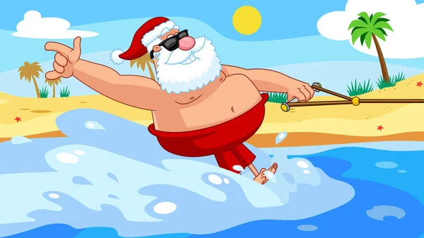 Weihnachtsmann Hat Spaß Auf Dem Wakeboard — Stockvektor