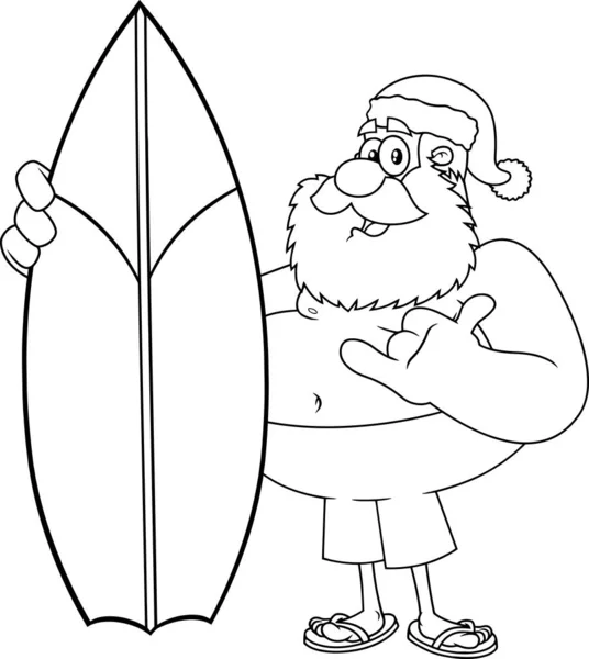 Santa Met Surfplank Vector Illustratie — Stockvector