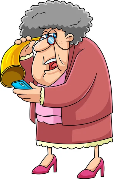 Anciana Con Ilustración Vector Teléfono — Vector de stock