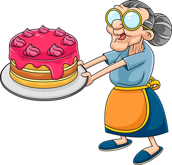 Abuelita Con Pastel Vector Ilustración — Vector de stock